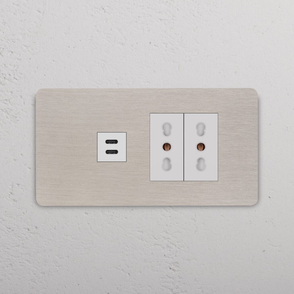 Grove 4-Module USB-C 30W & 2x Bipasso Socket – Satynowy nikiel, Biały