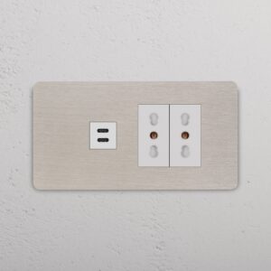 Grove 4-Module USB-C 30W & 2x Bipasso Socket – Satynowy nikiel, Biały