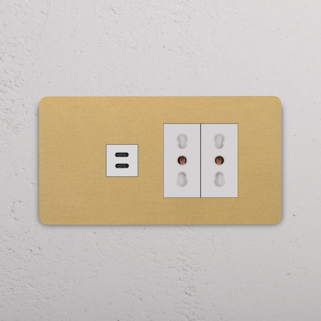 Grove 4-modułowy USB-C 30 W i 2 gniazda Bipasso – Antyczny mosiądz, Biały