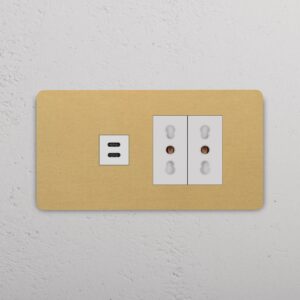 Grove 4-modułowy USB-C 30 W i 2 gniazda Bipasso – Antyczny mosiądz, Biały