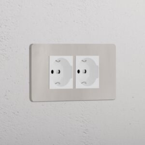 Grove 4-modułowe gniazdo 2x Schuko/Bipasso – Polerowany nikiel, Biały