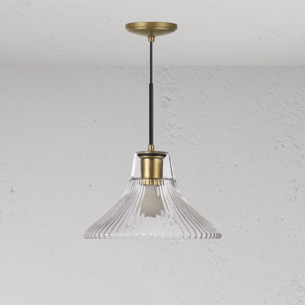 Hammersmith średnia lampa wisząca z ryflowanym szkłem – Antyczny mosiądz