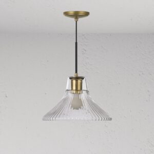 Hammersmith średnia lampa wisząca z ryflowanym szkłem – Antyczny mosiądz