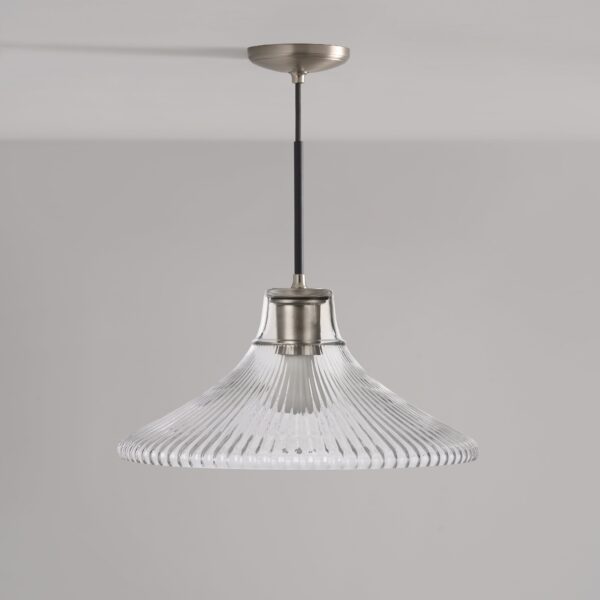 Hammersmith duża lampa wisząca z ryflowanym szkłem – Satynowy nikiel