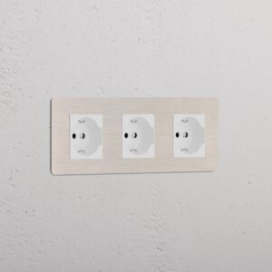 Kew Gniazdo Schuko/Bipasso x 3 w potrójnej ramce – Satynowy nikiel, Biały