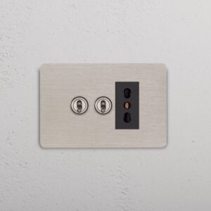 Grove 3-Module 2x Toggle Switch & 1x Bipasso Socket – Satynowy nikiel, Czarny