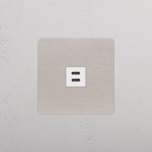 Kew Gniazdo USB-C 30 W w pojedynczej ramce – Satynowy nikiel, Biały