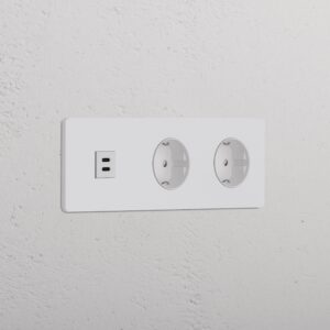 Grove Gniazdo USB-C 30 W i Schuko typu F x 2 w potrójnej ramce – Do malowania, Biały