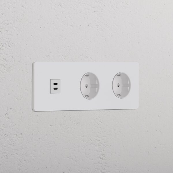 Grove Gniazdo USB-C 30 W i Schuko typu F x 2 w potrójnej ramce – Do malowania, Biały
