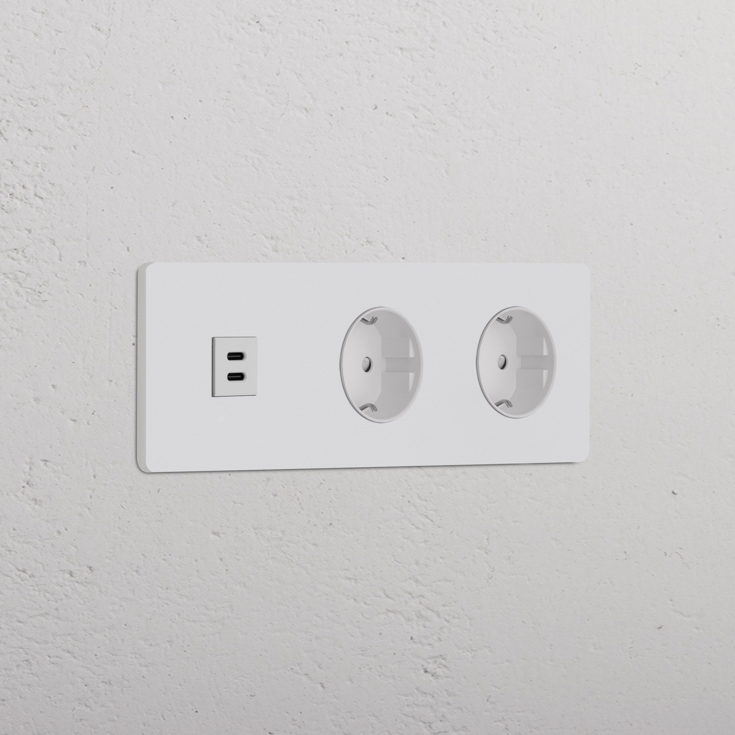 Grove Gniazdo USB-C 30 W i Schuko typu F x 2 w potrójnej ramce – Do malowania, Biały