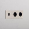 Grove Gniazdo USB-C 30W i szwajcarskie typu J x 2 w potrójnej ramce – Satynowy nikiel, Czarny