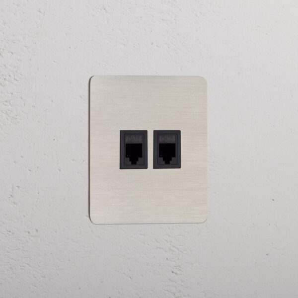 Kew Gniazdo RJ45 x 2 w pojedynczej ramce – Satynowy nikiel, Czarny