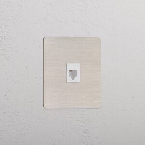 Kew Gniazdo RJ45 w pojedynczej ramce – Satynowy nikiel, Biały