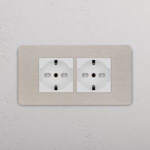 Grove 4-Module 2x Schuko/Bipasso Socket – Satynowy nikiel, Biały