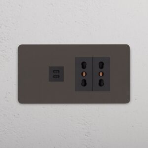Grove 4-modułowy USB-C 30 W i 2x gniazdo Bipasso – Brąz, Czarny