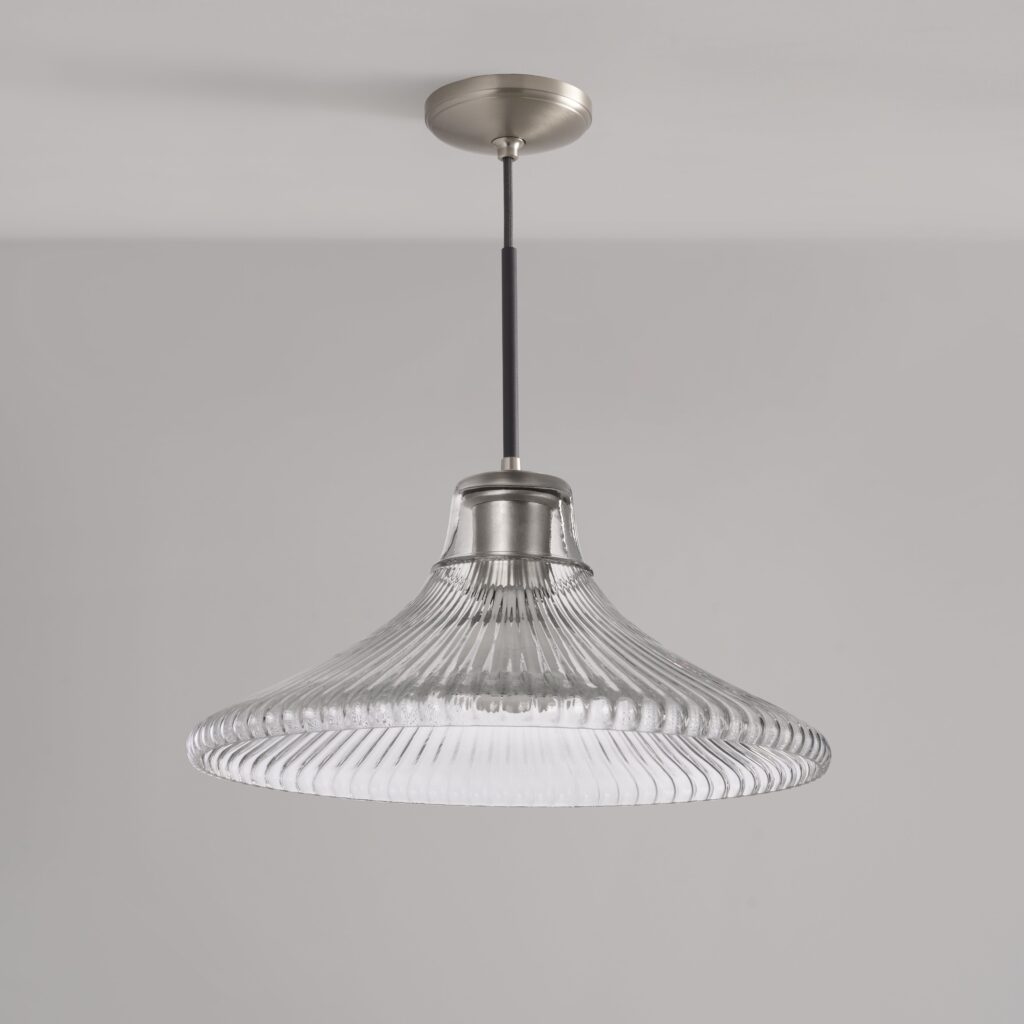Hammersmith duża lampa wisząca z ryflowanym szkłem – Satynowy nikiel