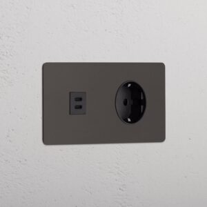 Kew Gniazdo USB-C 30 W i Schuko typu F x 2 w podwójnej ramce – Brąz, Czarny