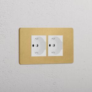 Grove 4-mechanizmowe gniazdo Schuko/Bipasso 2x – Antyczny mosiądz, Biały