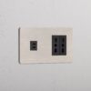 Grove Gniazdo USB-C 30 W i Bipasso x 2 w podwójnej ramce – Satynowy nikiel, Czarny