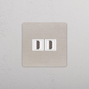 Grove Gniazdo HDMI x 2 w pojedynczej ramce – Satynowy nikiel, Biały
