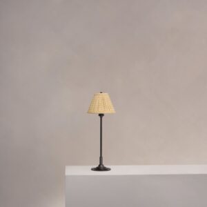 Cotswold mała plisowana lampa stołowa lniany odcień żółci – Brąz