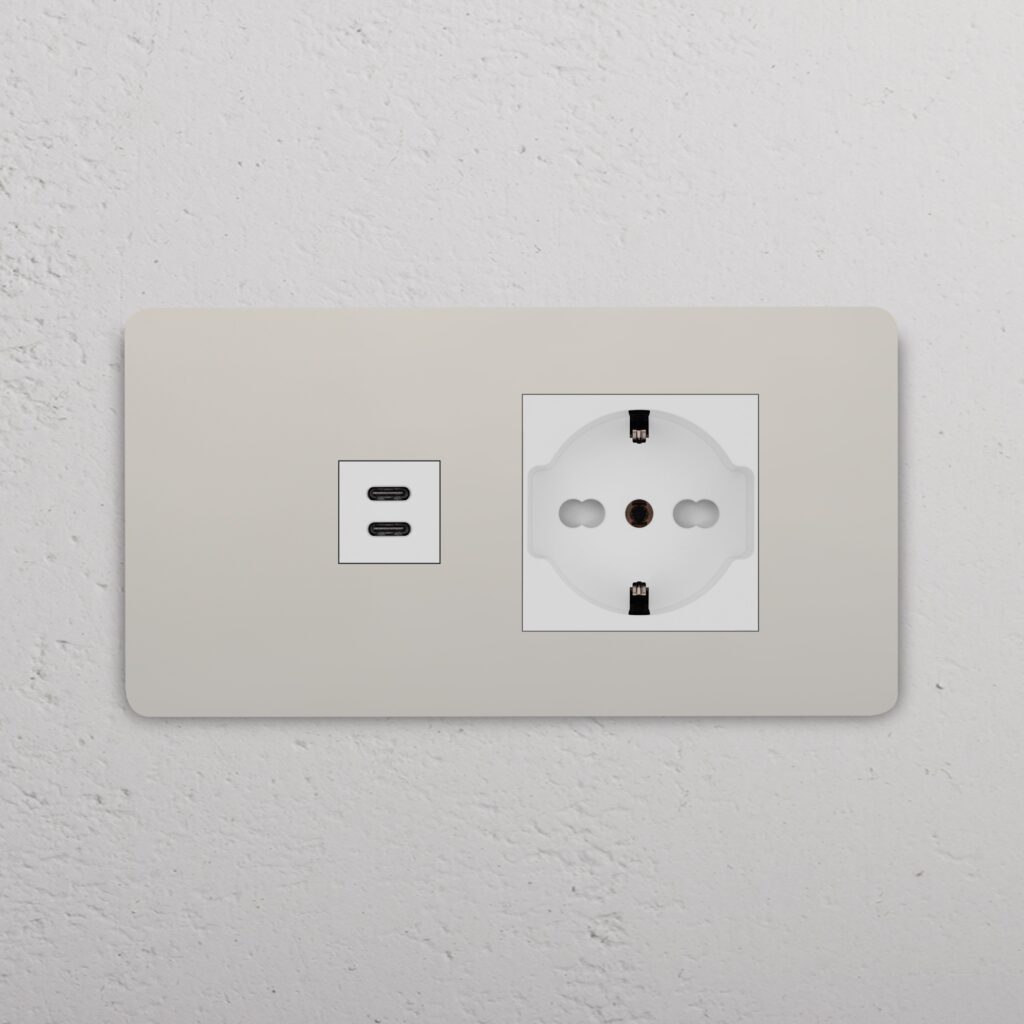 Grove 4-modułowe gniazdo USB-C 30 W i Schuko/Bipasso – Polerowany nikiel, Biały