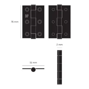 Zawiasy do drzwi Hinge 76 x 51 x 2 mm (zestaw 2 szt.) – Palony Brąz
