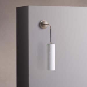 Claremont mały, wiszący kinkiet ścienny z delikatną porcelaną – Satynowy nikiel