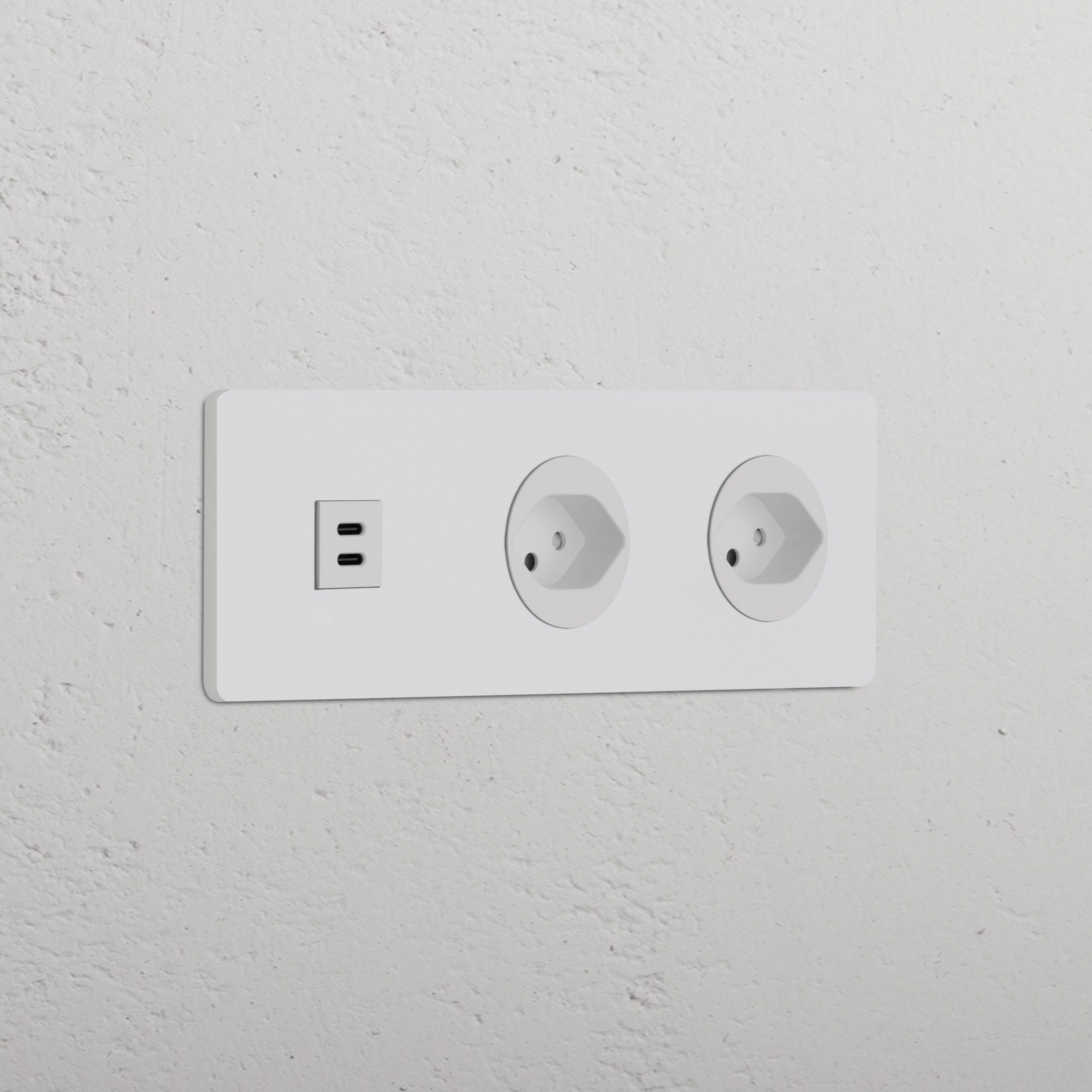 Grove Gniazdo USB-C 30W i szwajcarskie typu J x 2 w potrójnej ramce – Do malowania, Biały