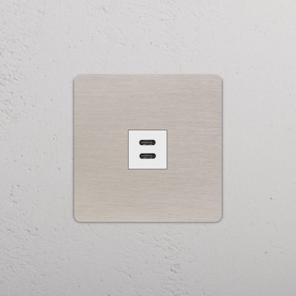 Grove Gniazdo USB-C 30 W w pojedynczej ramce – Satynowy nikiel, Biały