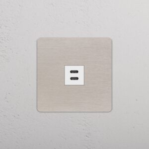 Grove Gniazdo USB-C 30 W w pojedynczej ramce – Satynowy nikiel, Biały