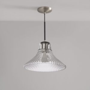 Hammersmith średnia lampa wisząca z ryflowanym szkłem – Satynowy nikiel