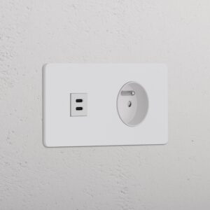Grove Gniazdo USB-C 30 W i francusko/belgijskie typu E w podwójnej ramce – Do malowania, Biały
