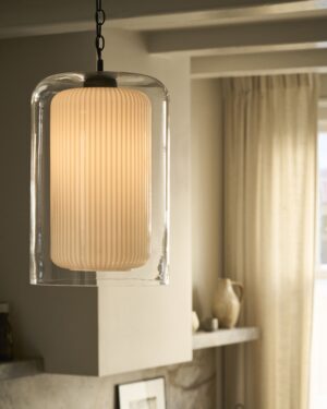 Windsor średnia lampa wisząca z opalowym szkłem – Brąz