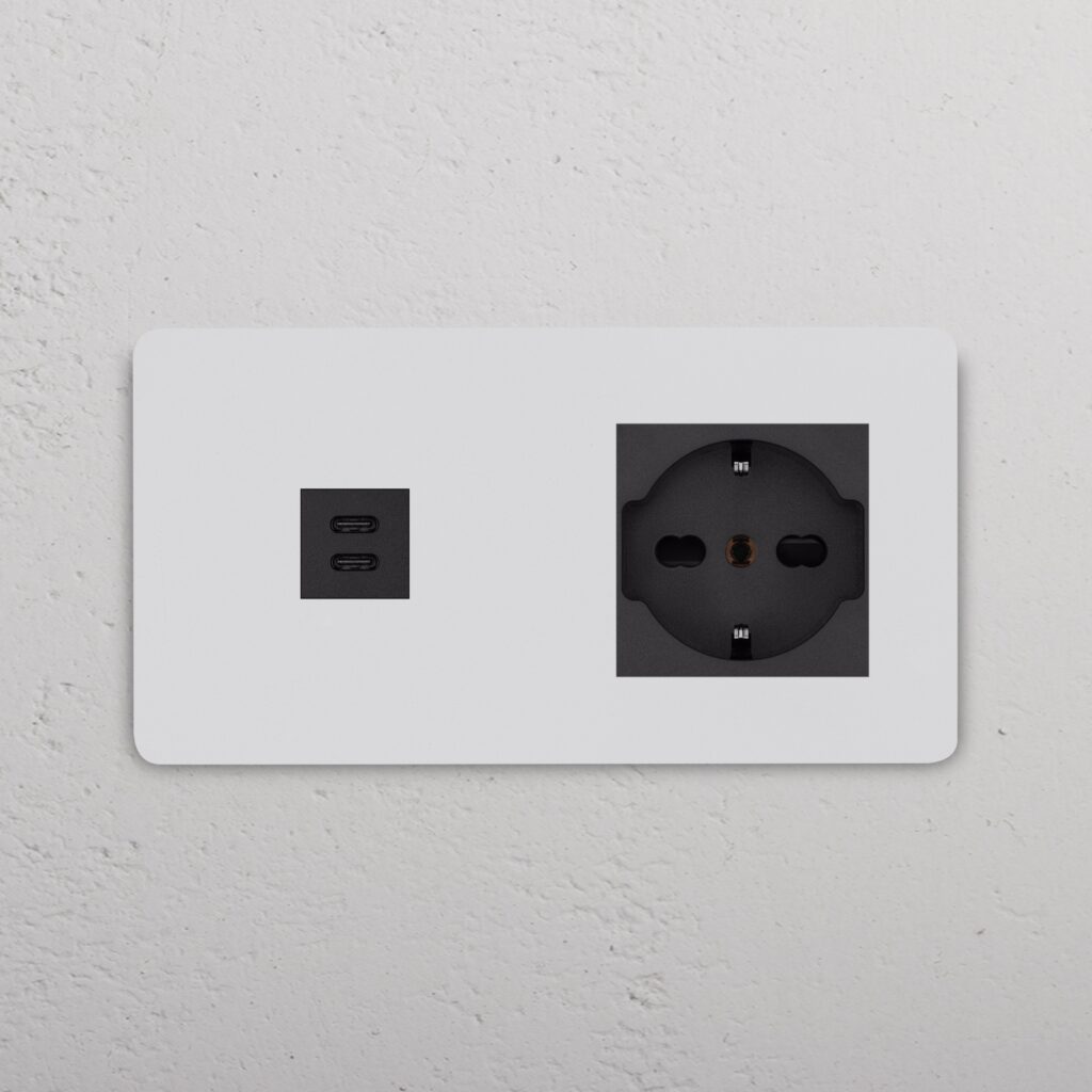 Grove Gniazdo USB-C 30 W i Schuko/Bipasso w podwójnej ramce – Do malowania, Czarny