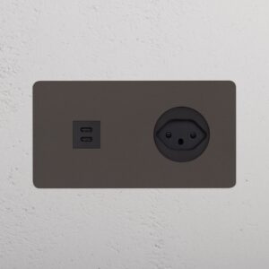 Kew Gniazdo USB-C 30W i szwajcarskie typu J w podwójnej ramce – Brąz, Czarny