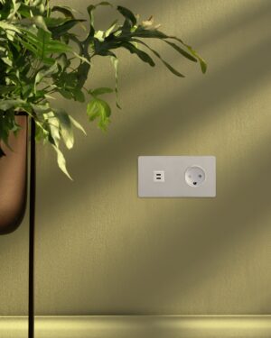 Kew Gniazdo USB-C 30 W i duńskie typu K w podwójnej ramce – Polerowany nikiel, Biały