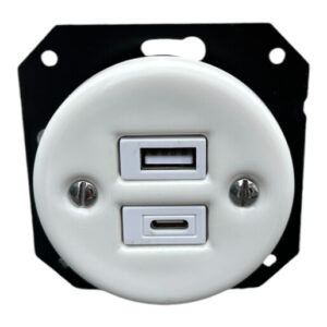 Ceramiczne podtynkowe gniazdo USB + USBC białe
