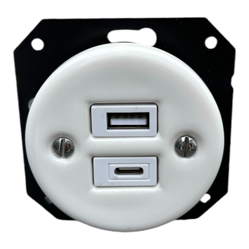 Ceramiczne podtynkowe gniazdo USB + USBC białe