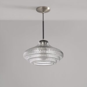 Brookfield średnia lampa wisząca z ryflowanym szkłem – Satynowy nikiel