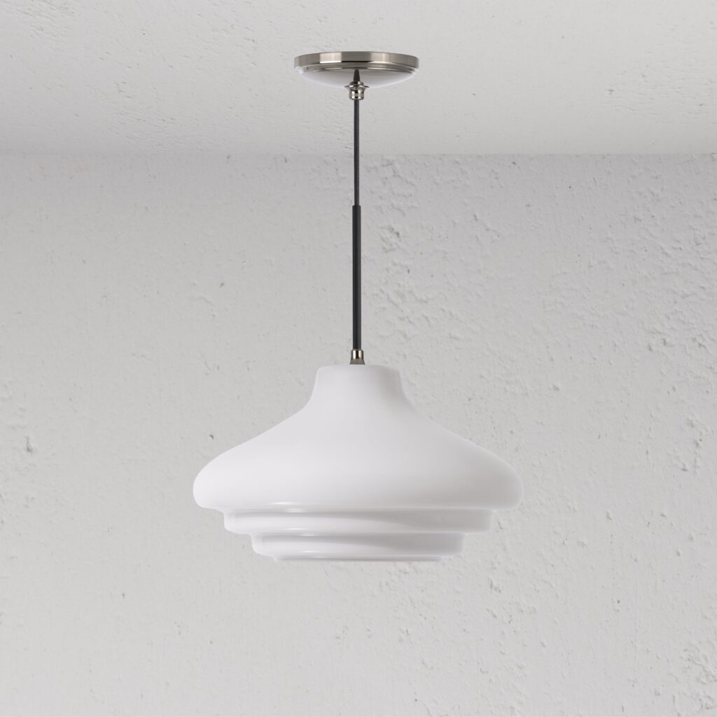 Brookfield średnia lampa wisząca z opalowym szkłem – Polerowany nikiel