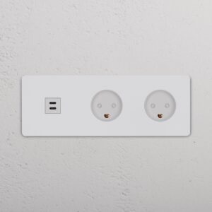 Grove Gniazdo USB-C 30 W i duńskie typu K x 2 w potrójnej ramce – Do malowania, Biały
