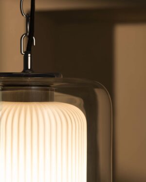 Windsor duża lampa wisząca z opalowym szkłem – Polerowany nikiel