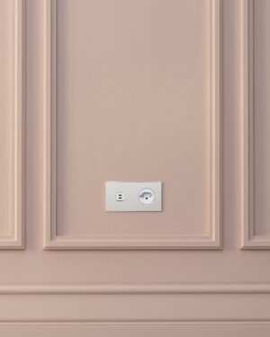 Kew Gniazdo USB-C 30W i szwajcarskie typu J w podwójnej ramce – Polerowany nikiel, Biały