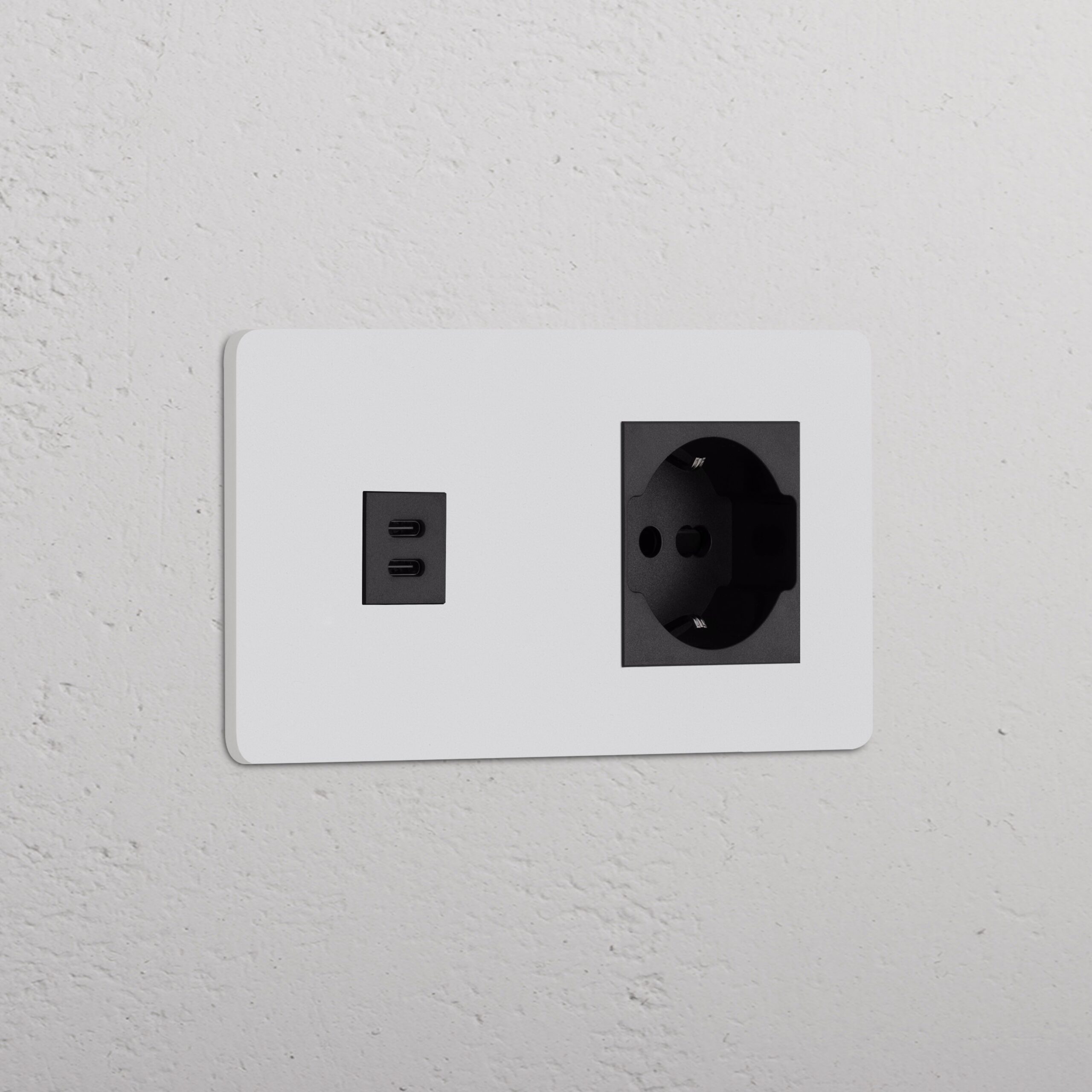 Grove Gniazdo USB-C 30 W i Schuko/Bipasso w podwójnej ramce – Do malowania, Czarny