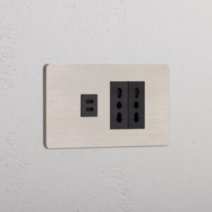 Grove 4-Module USB-C 30W & 2x Bipasso Socket – Satynowy nikiel, Czarny