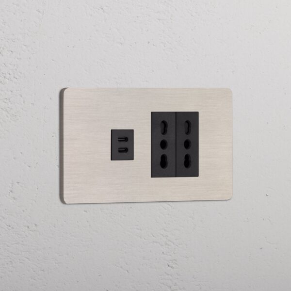 Grove 4-Module USB-C 30W & 2x Bipasso Socket – Satynowy nikiel, Czarny