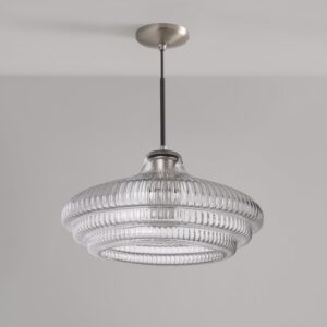 Brookfield duża lampa wisząca z ryflowanym szkłem – Satynowy nikiel