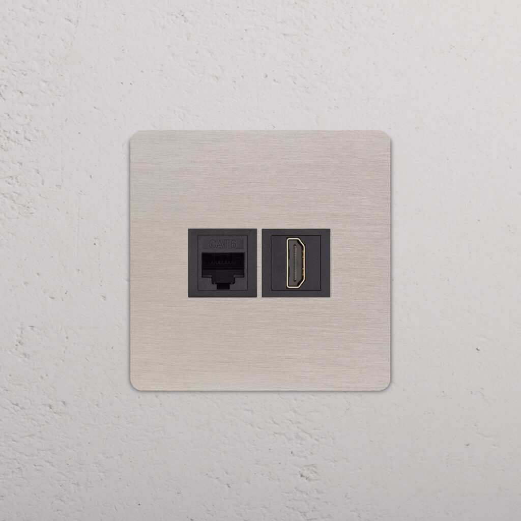 Grove Gniazdo RJ45 i HDMI w pojedynczej ramce – Satynowy nikiel, Czarny