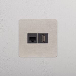 Grove Gniazdo RJ45 i HDMI w pojedynczej ramce – Satynowy nikiel, Czarny